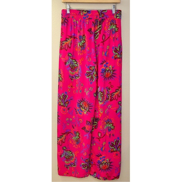 Catherine Malandrino Vibrant Pink Floral High Rise Wide Leg Drawstring Pants - Picture 3 of 7